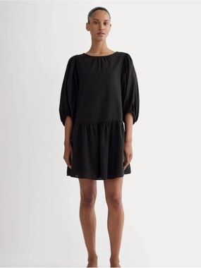 NWT Everlane The Gauze Puff-Sleeve Mini Dress | Black